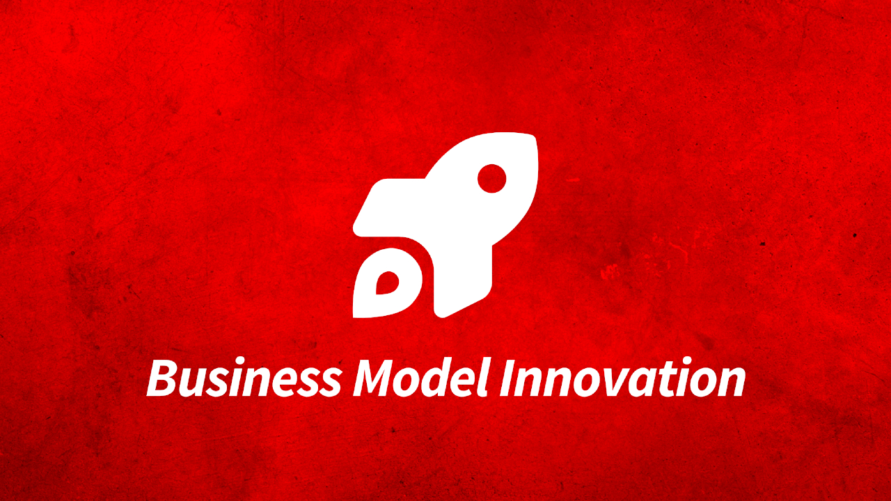 Business Model Innovation - Eine startende Rakete vor einem roten Hintergrund.