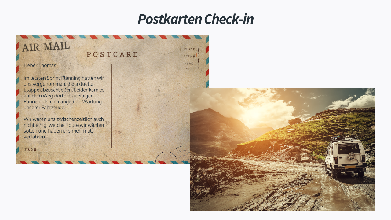 Retrospektive Check-in Postkarte