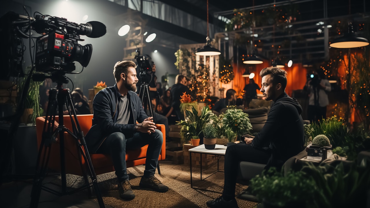 Interview zwischen zwei Männern, die in angenehmer Atmosphäre beim Gespräch gefilmt werden.